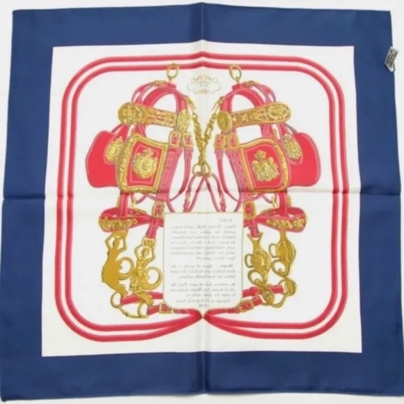 Share HERMES Square Silk Scarf Square 43cm x 43cm Blue Red White Gold - Picture 8 of 10